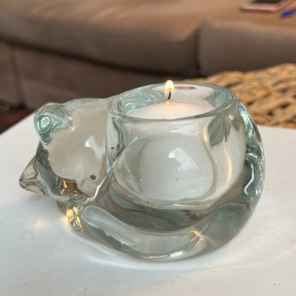 2 Items: INDIANA GLASS Cat Votive Candle Holder & NWT Kitty Ribbon Feline Meow - Picture 8 of 12